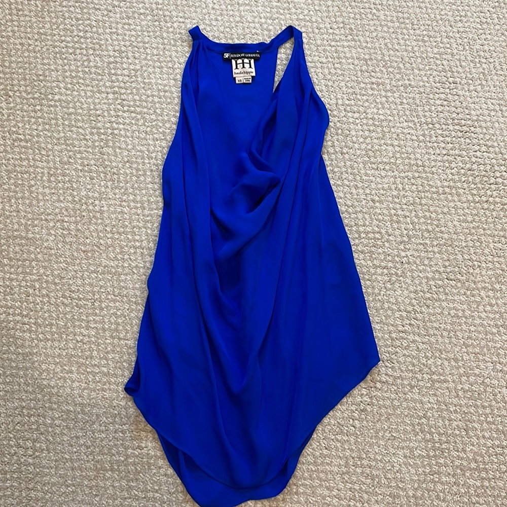 Blue cowl neck top